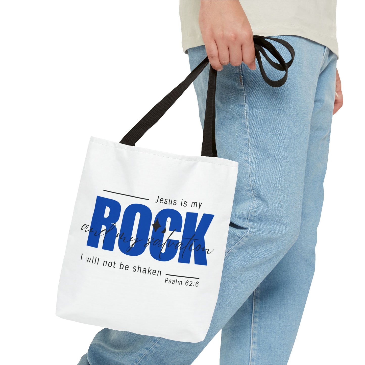 Jesus is My Rock, White Tote Bag