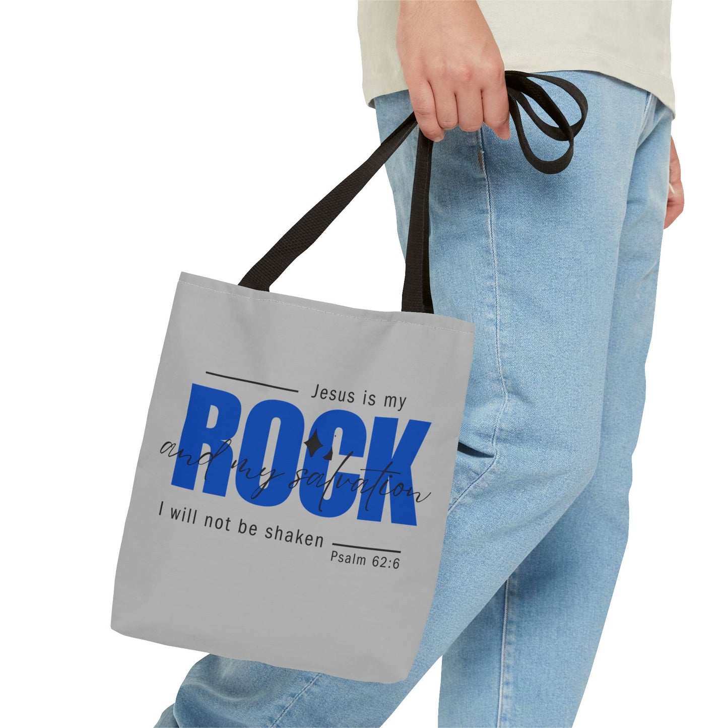 Jesus is my Rock, Light Grey Tote Bag