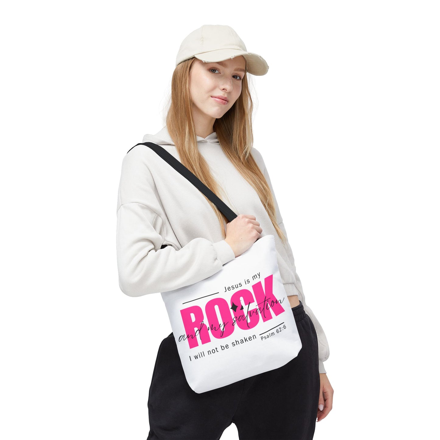 Jesus is My Rock, White Tote Bag
