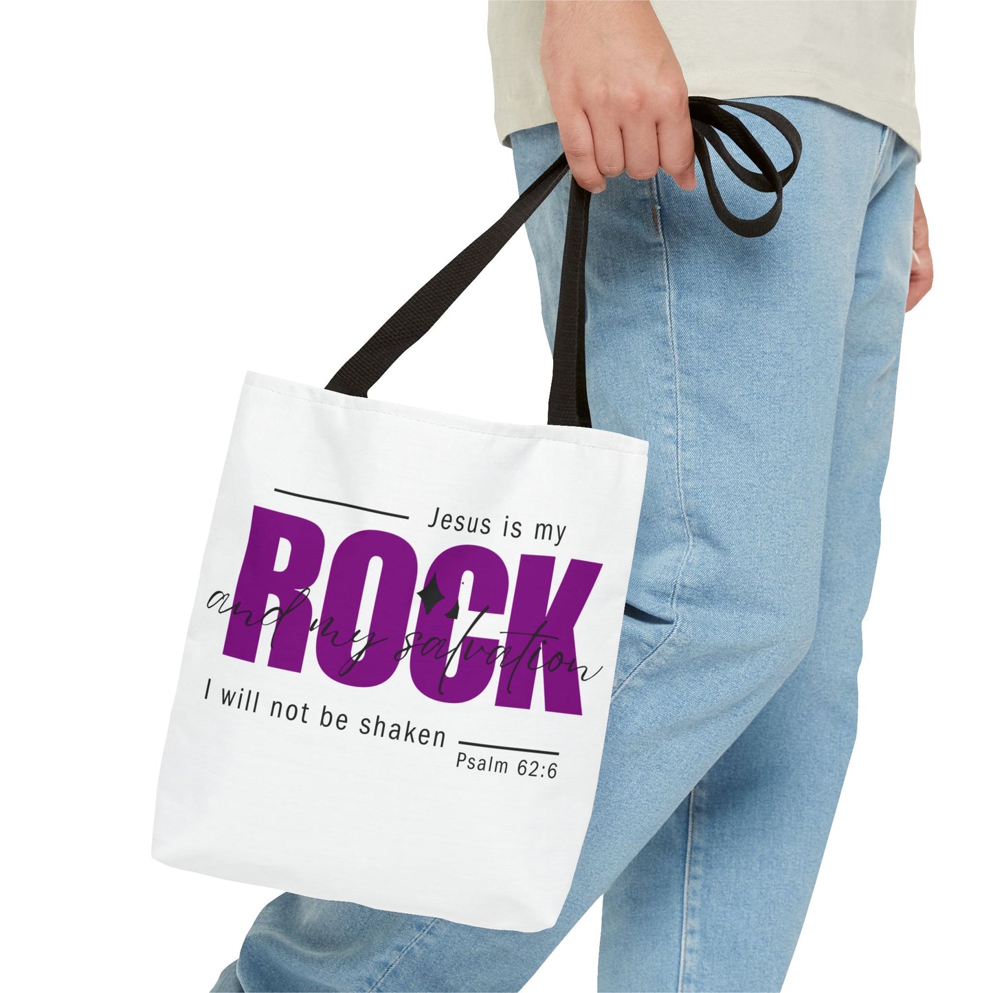 Jesus is my Rock, White Tote Bag