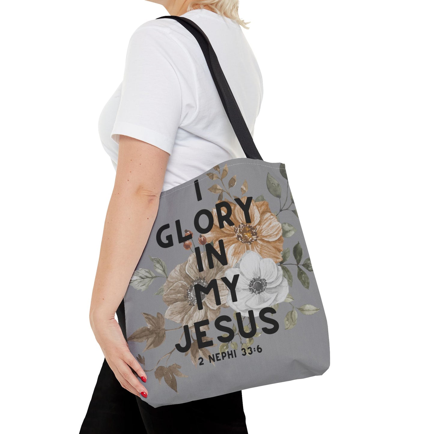 I Glory in My Jesus Tote Bag, Grey