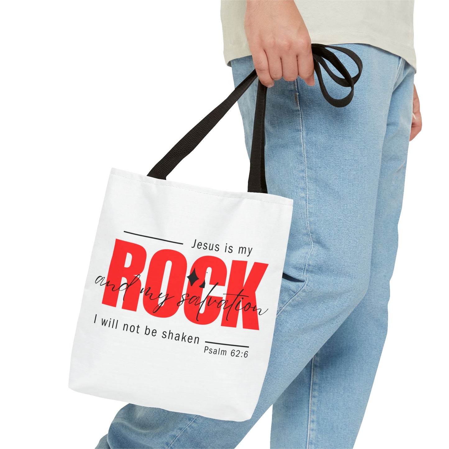 Jesus is My Rock, White Tote Bag