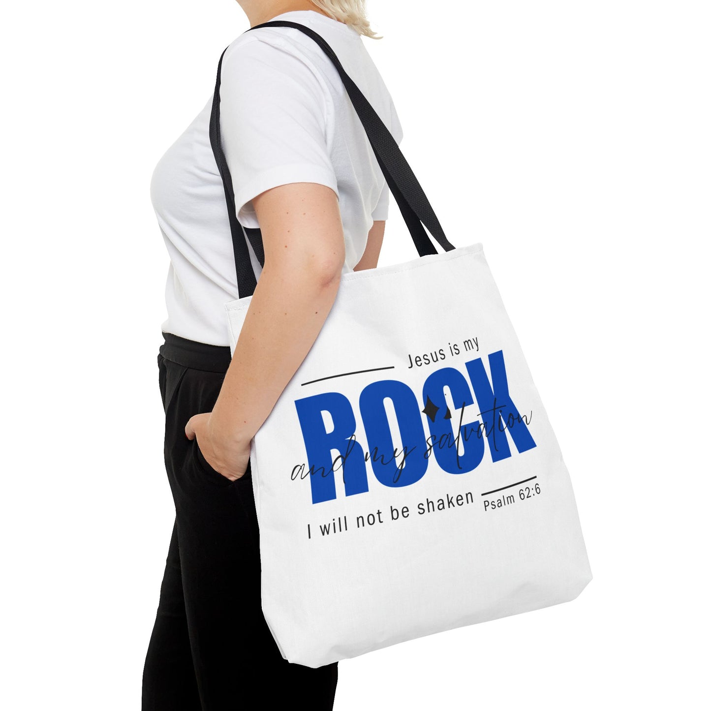 Jesus is My Rock, White Tote Bag