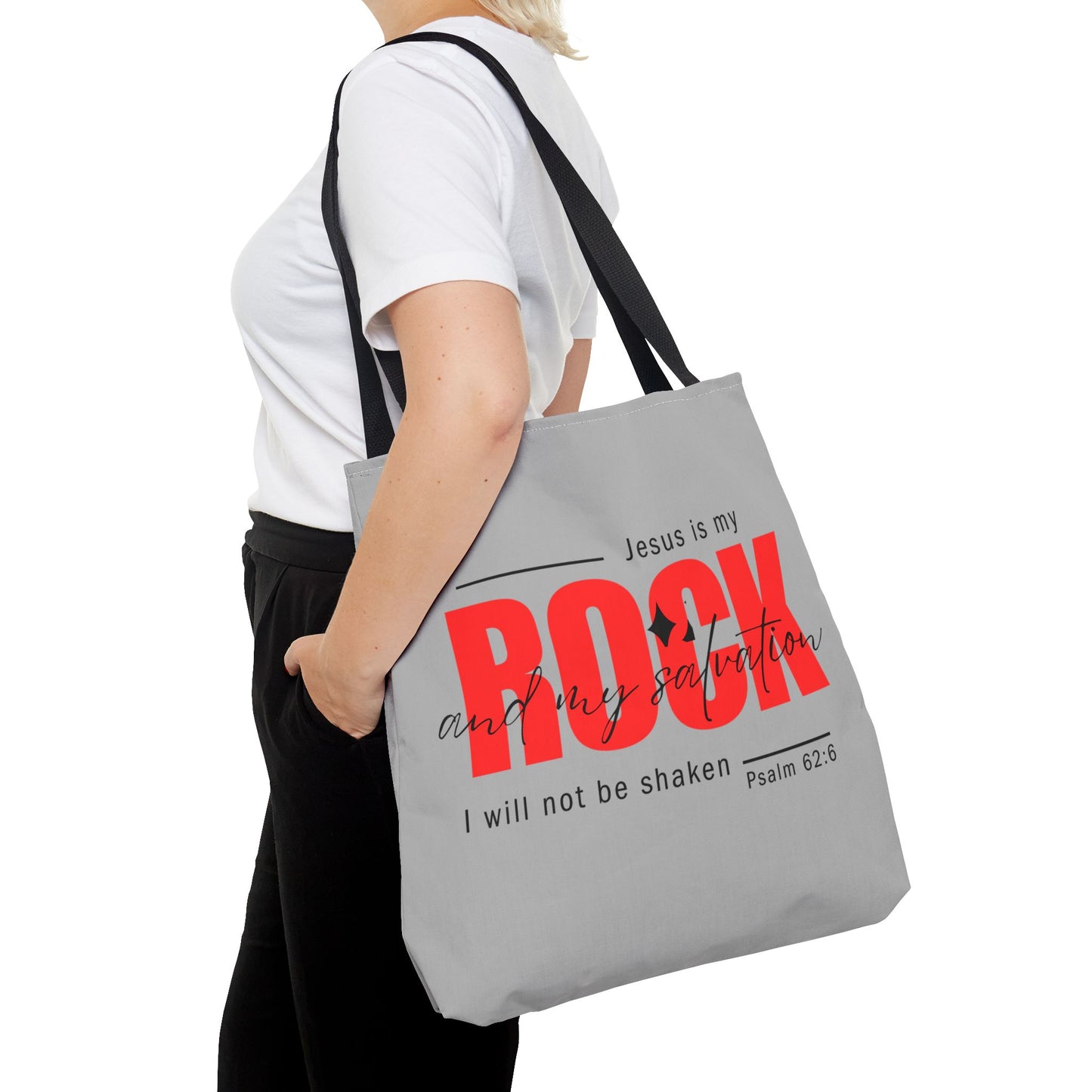 Jesus is my Rock, Light Grey Tote Bag