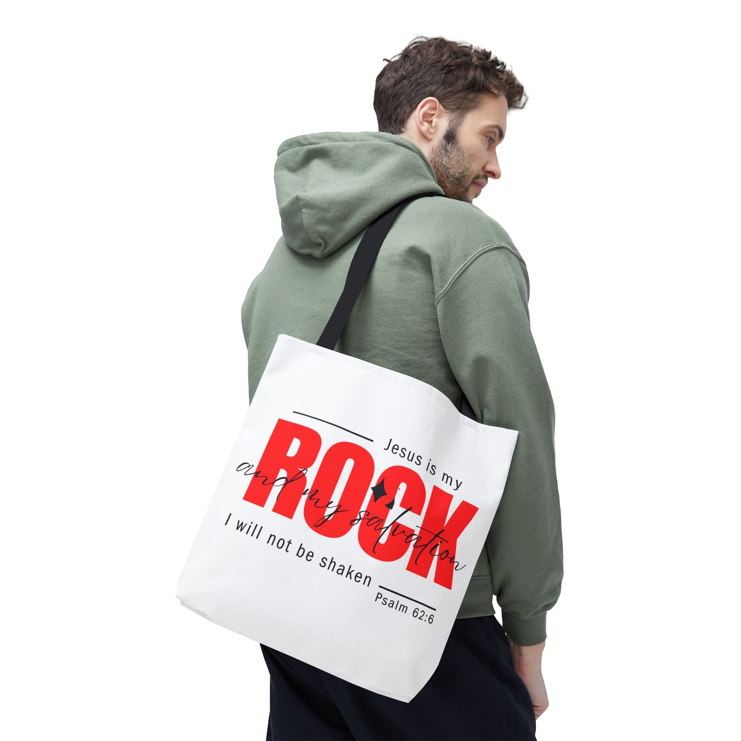 Jesus is My Rock, White Tote Bag