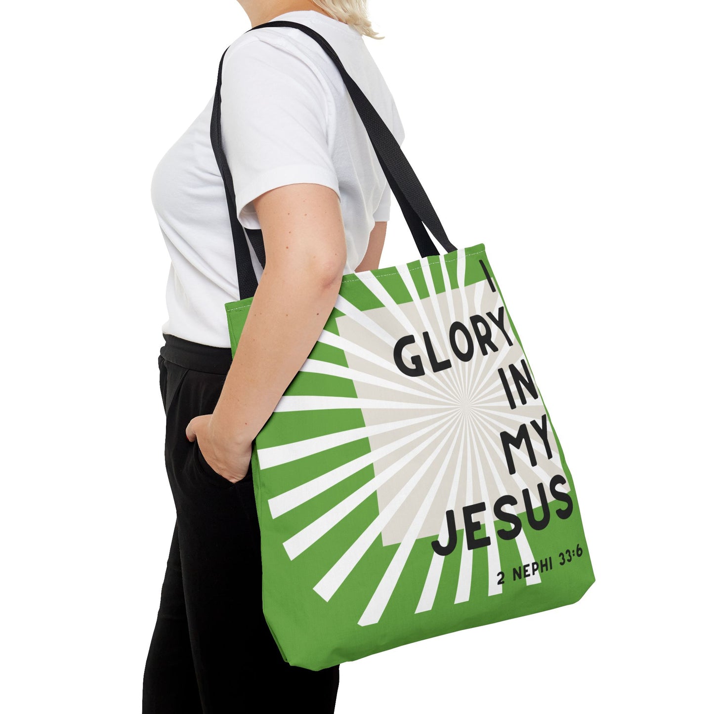 I Glory in My Jesus, Green Tote Bag