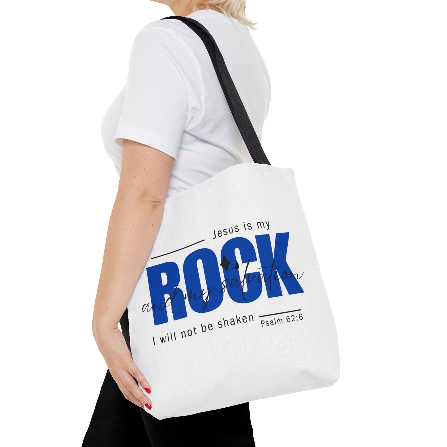 Jesus is My Rock, White Tote Bag