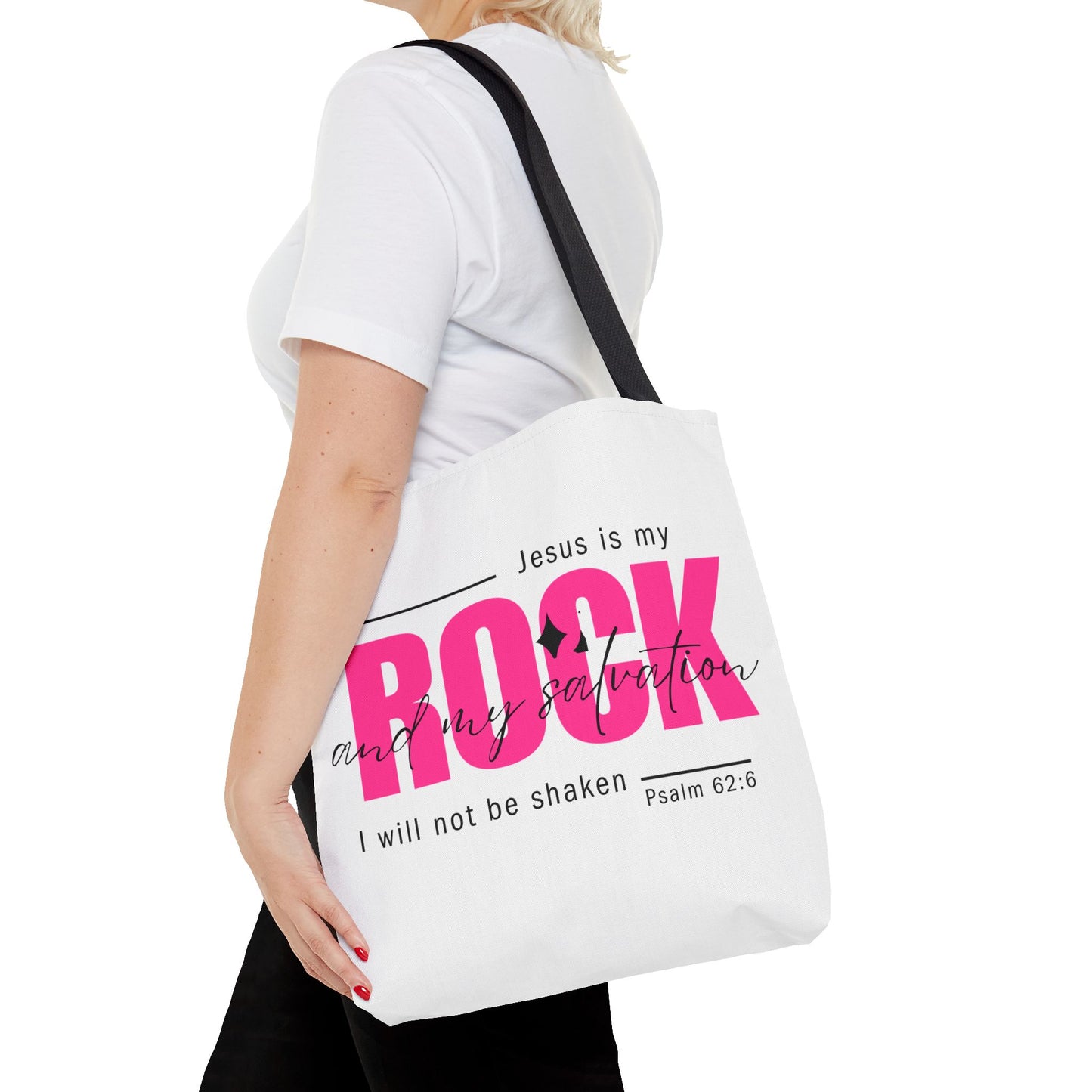 Jesus is My Rock, White Tote Bag