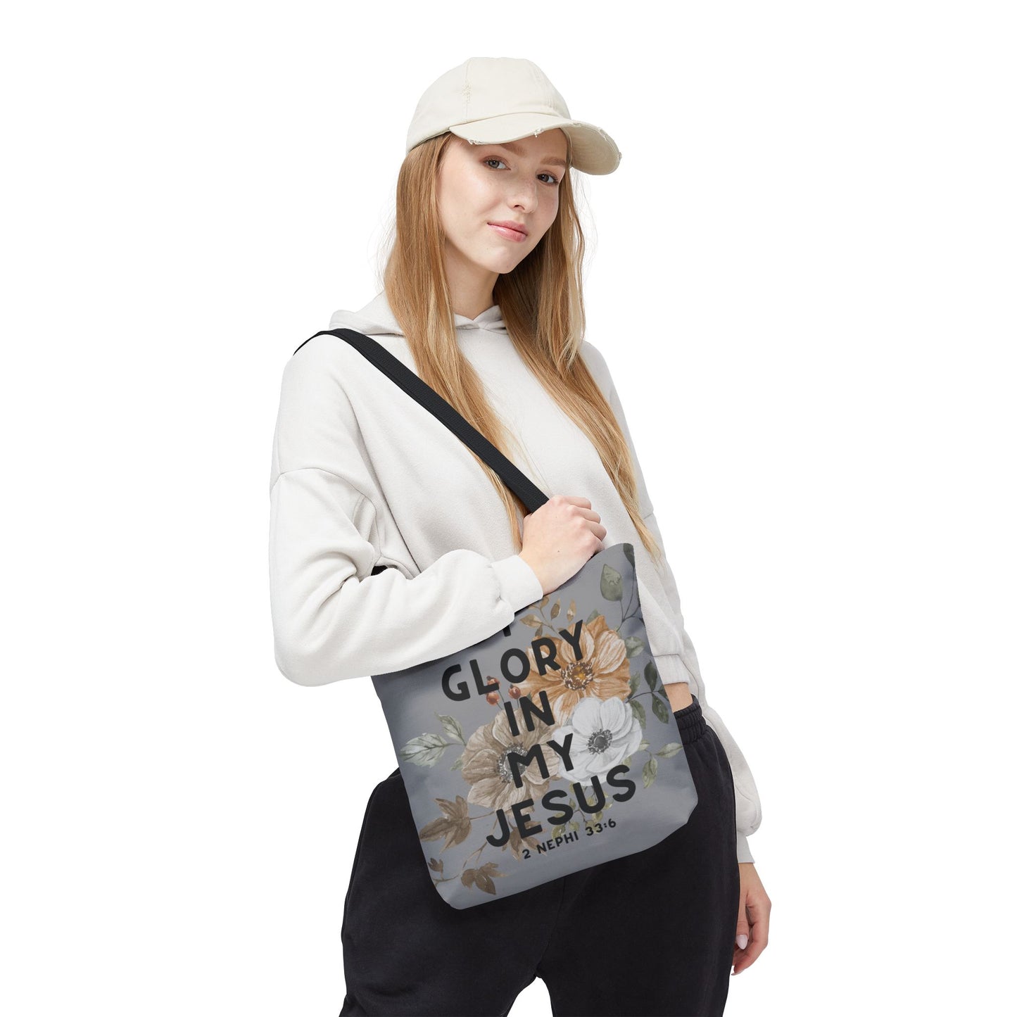 I Glory in My Jesus Tote Bag, Grey