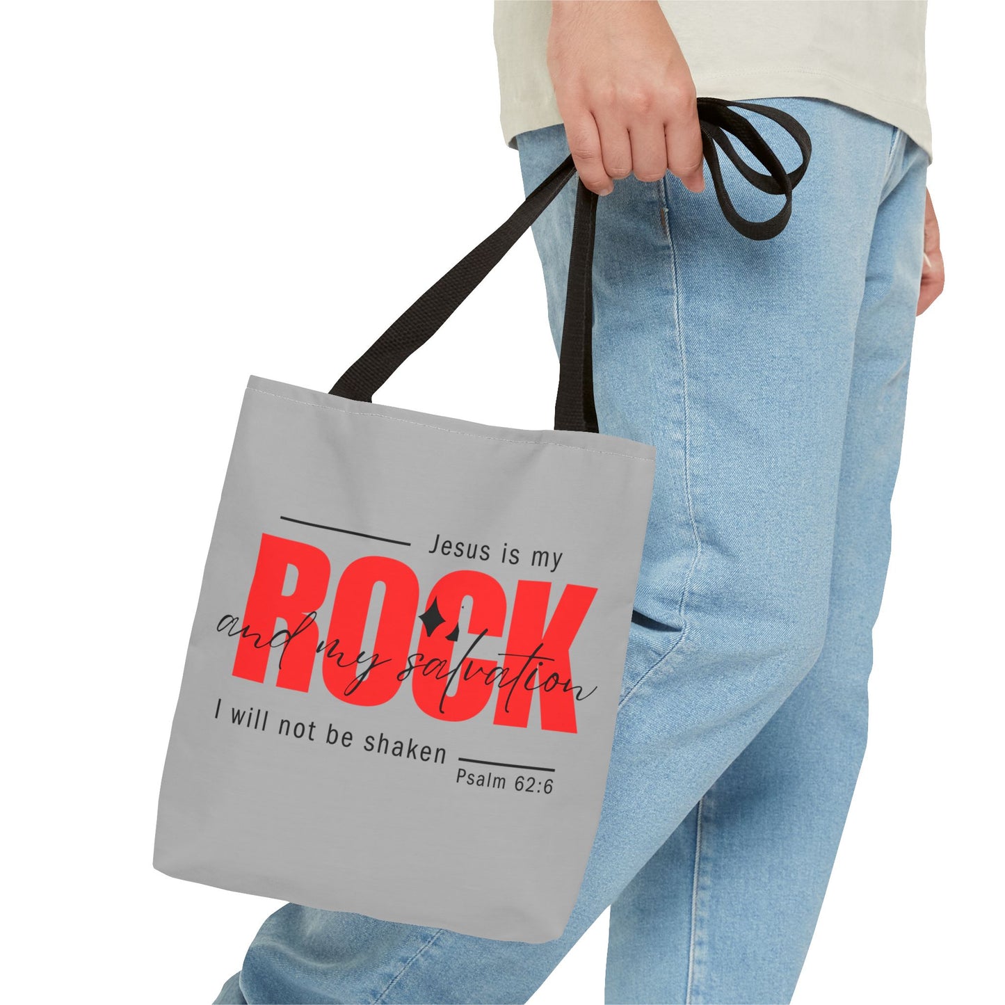 Jesus is my Rock, Light Grey Tote Bag