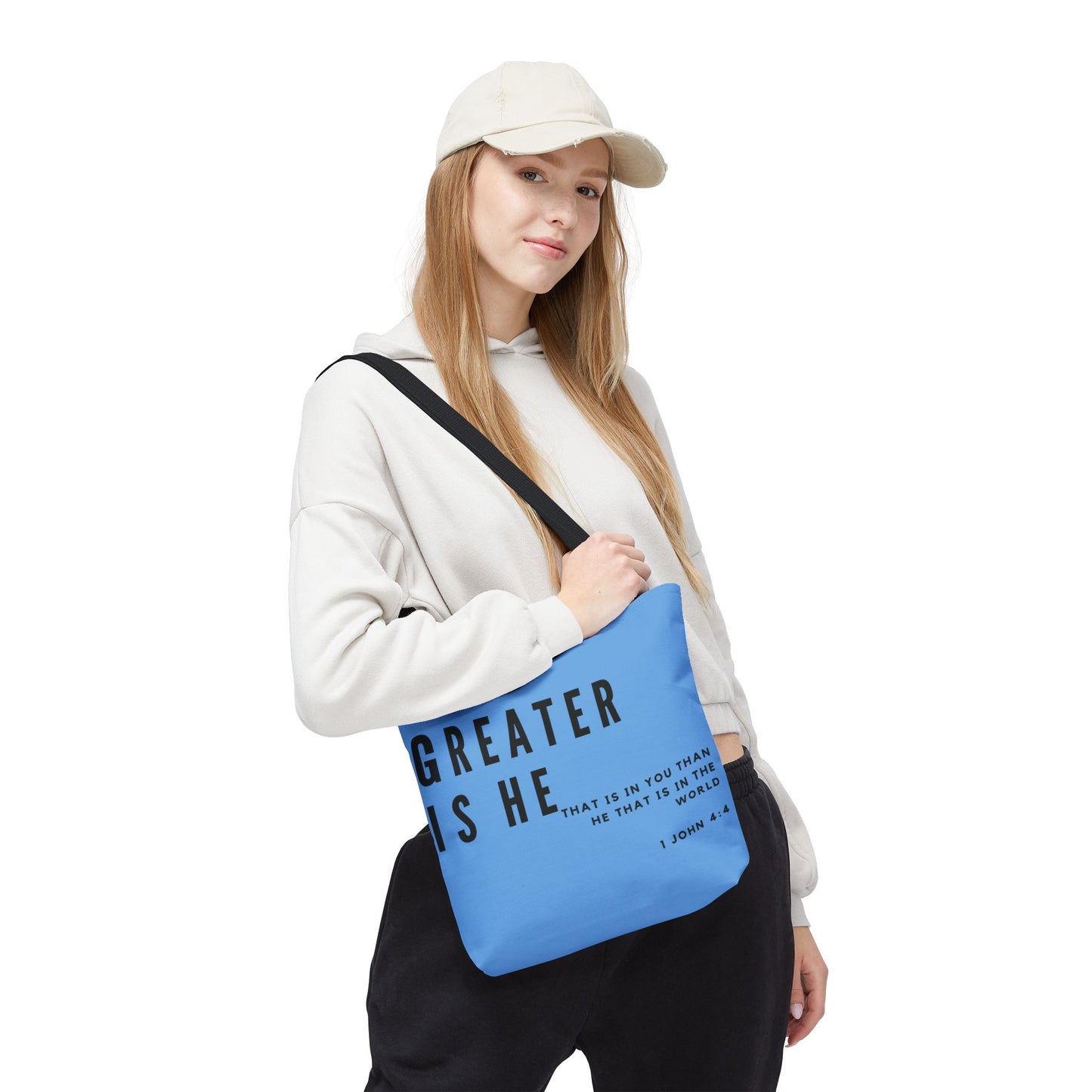 Greater is He that is in You Turquoise Tote Bag