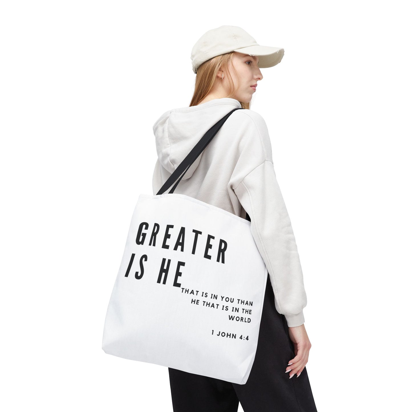 'Greater is He that is in You' White Tote Bag