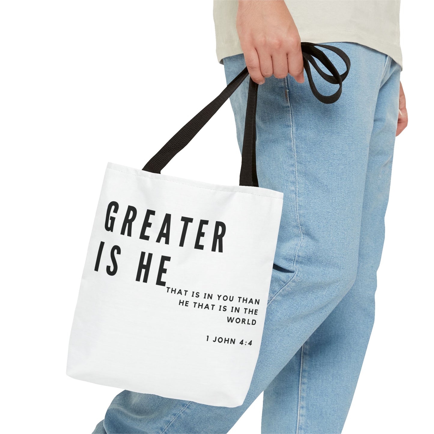 'Greater is He that is in You' White Tote Bag