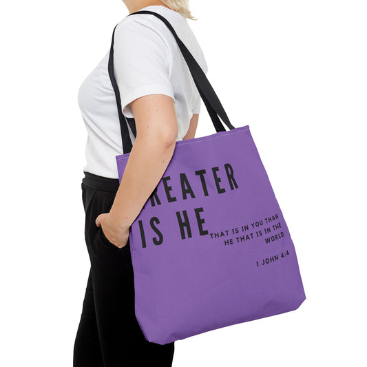 Greater is He that is in You Light Purple Tote Bag