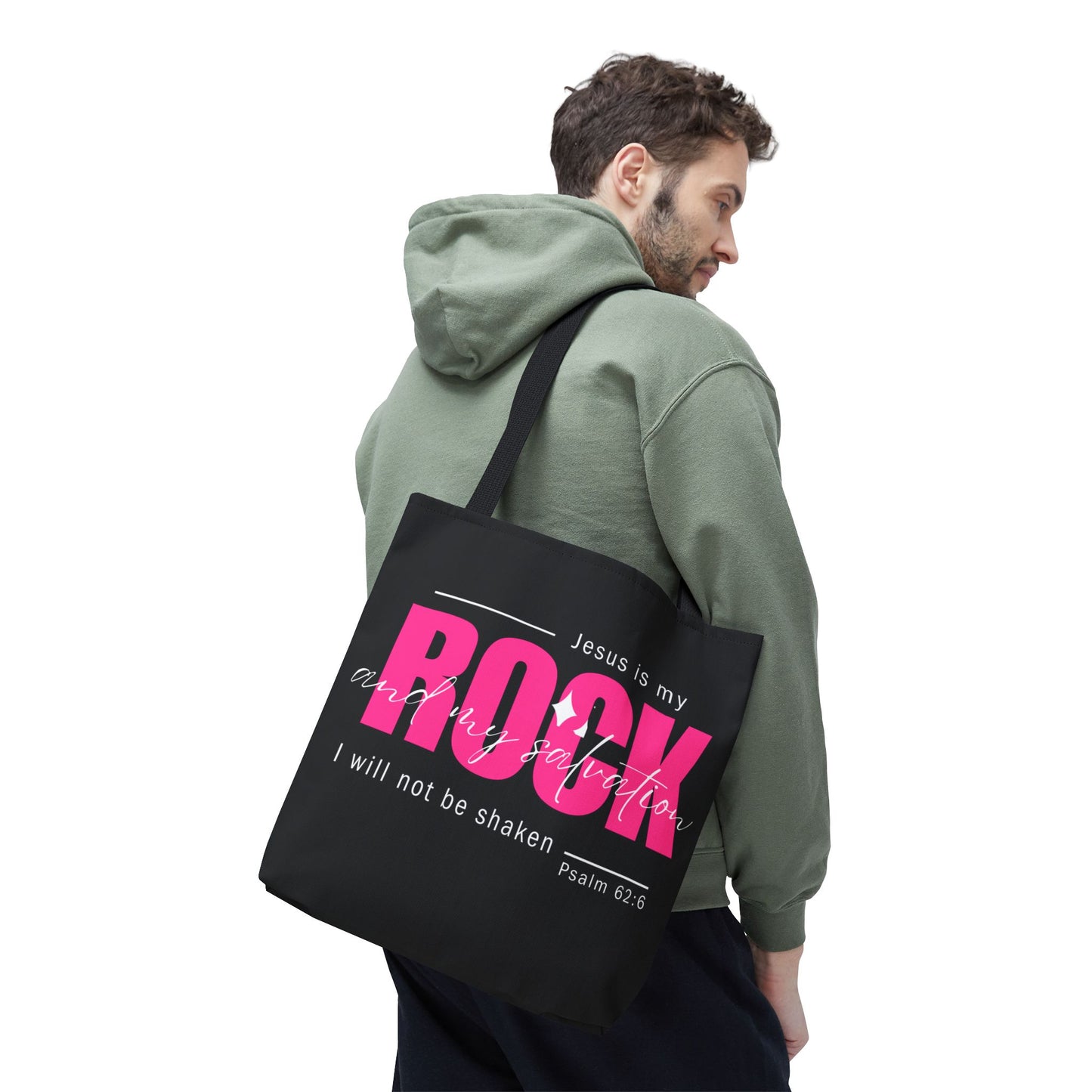 Jesus is My Rock, Black Tote Bag