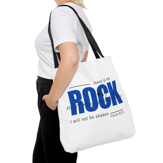 Jesus is My Rock, White Tote Bag
