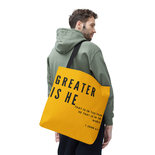 Greater is He that is in You Yellow Tote Bag
