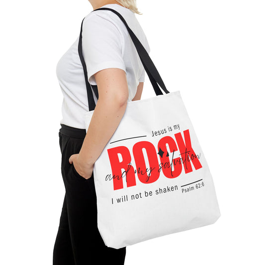 Jesus is My Rock, White Tote Bag