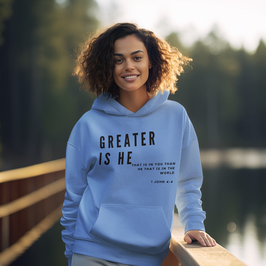 Greater is He Mid-Weight Unisex Hoodie