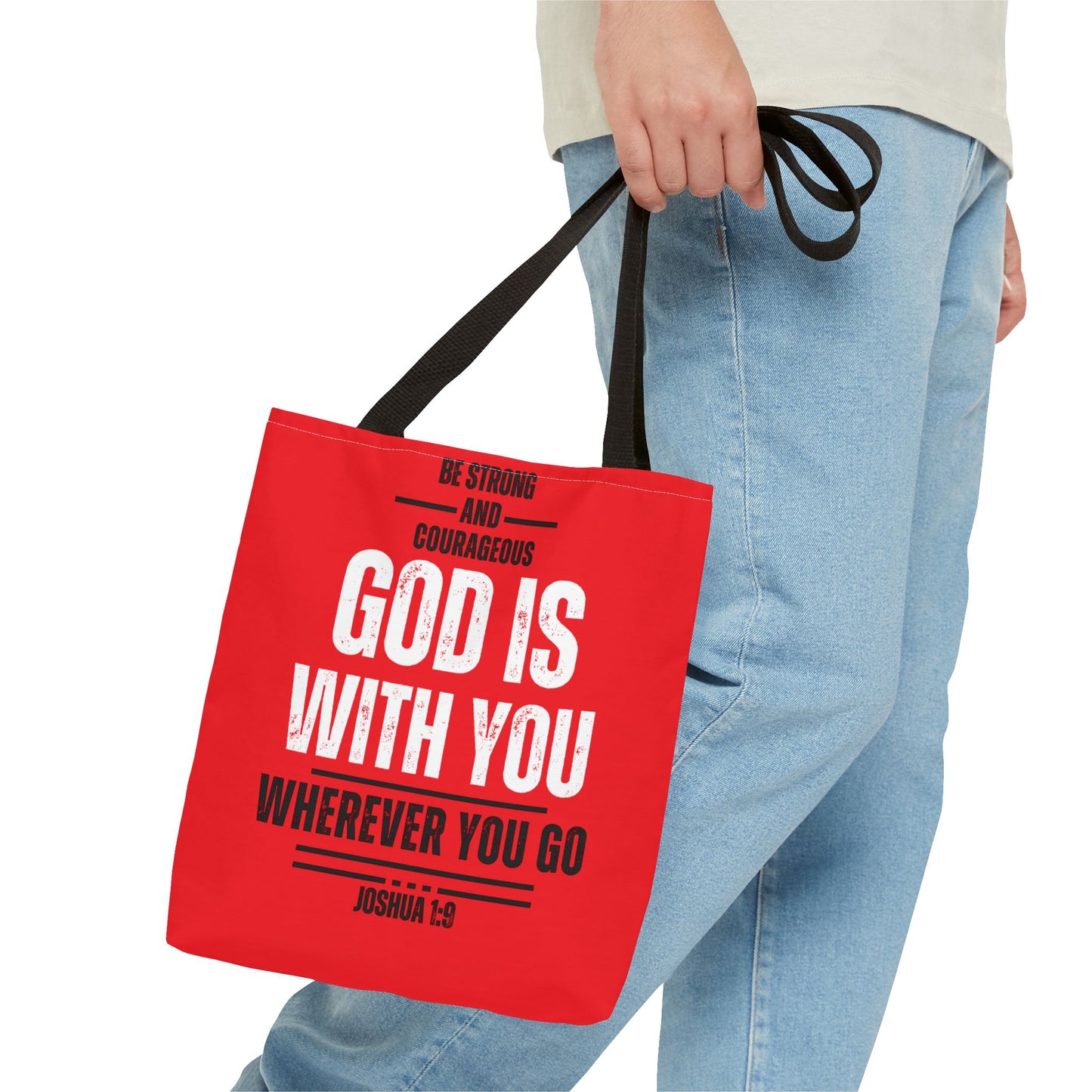 Be Strong and Courageous, Red Tote Bag