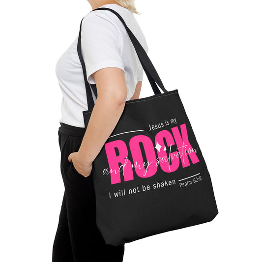 Jesus is My Rock, Black Tote Bag
