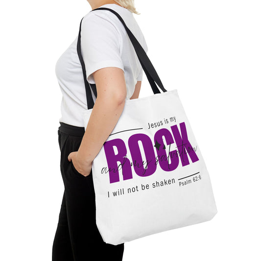 Jesus is my Rock, White Tote Bag