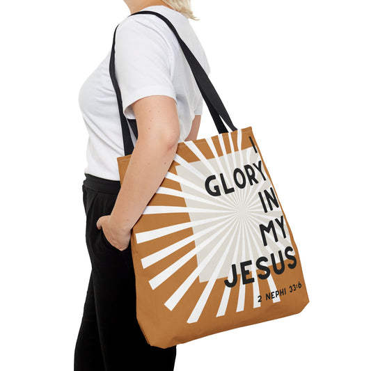 I Glory in My Jesus, Light Brown Tote Bag