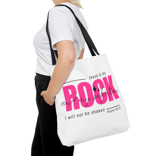 Jesus is My Rock, White Tote Bag