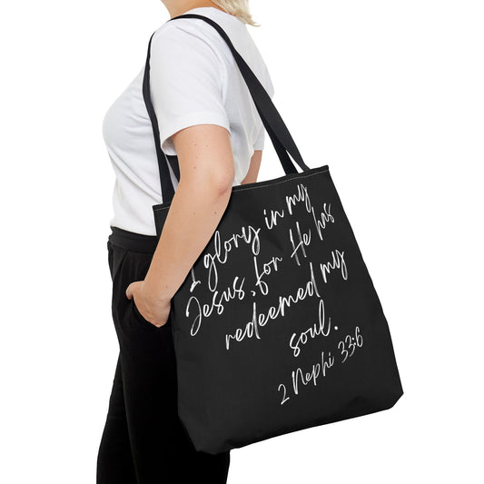 I Glory in My Jesus, Black Tote Bag
